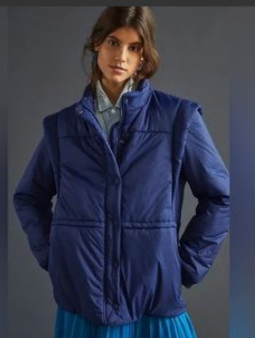 Anthropologie Maeve Snap Sleeve Puffer Gorpcore Boho Chic Jacket Size Large New